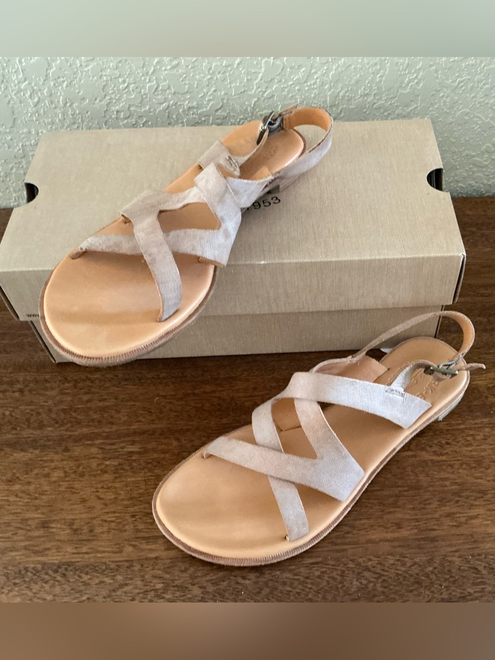 Kork-Ease Light Beige Crisscross Slingback Sandals